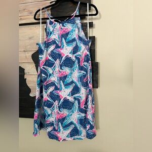 Lilly Pulitzer Margot Starfish Star Struck Swing Dress Tie Neck with Tassels